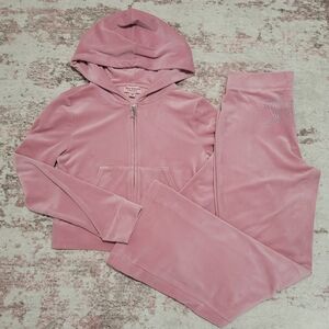 Juicy Couture Pink Velour Zip Hoodie & Pant Set - M